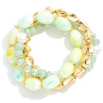 Wholesale set Three Beaded Stretch Bracelets Gold Nugget Beads Marbled Acetate B