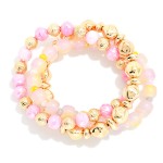 Wholesale set Three Beaded Stretch Bracelets Metal Tones Ombre Beads Faceted Bea