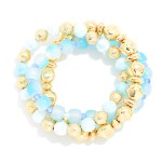 Wholesale set Three Beaded Stretch Bracelets Metal Tones Ombre Beads Faceted Bea