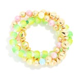 Wholesale set Three Beaded Stretch Bracelets Metal Tones Ombre Beads Faceted Bea