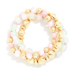 Wholesale set Three Beaded Stretch Bracelets Metal Tones Ombre Beads Faceted Bea