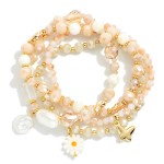 Wholesale set Four Beaded Stretch Bracelets Faceted Beads Pearl Flower Charm D
