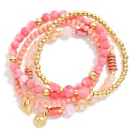 Wholesale set Three Beaded Stretch Bracelets Faceted Beads Disk Beads Metal Tone
