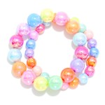 Wholesale set Two Iridescent Bead Beaded Stretch Bracelets D