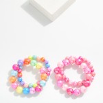 Wholesale set Two Iridescent Bead Beaded Stretch Bracelets D