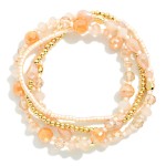 Wholesale set Four Beaded Stretch Bracelets Faceted Beads Heishi Beads Metal Ton