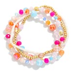 Wholesale set Four Beaded Stretch Bracelets Faceted Beads Heishi Beads Metal Ton
