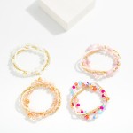 Wholesale set Four Beaded Stretch Bracelets Faceted Beads Heishi Beads Metal Ton