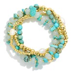 Wholesale set Four Stone Metal Beaded Bracelets D