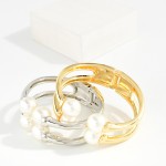 Wholesale layered Metal Hinged Bangle Bracelet Pearl Details D