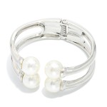Wholesale layered Metal Hinged Bangle Bracelet Pearl Details D