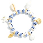 Wholesale chinoiserie Bead Beaded Stretch Bracelet Porcelain Metal Beach Charms