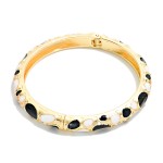 Wholesale metal Bangle Hinged Bracelet Marbled Oval Enamel Detail D