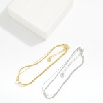 Wholesale layered Metal Chain Link Anklet Pearl D Stainless Steel Water Tarnish