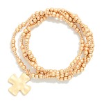 Wholesale set Four Metallic Beaded Stretch Bracelets Plus Cross Charm D