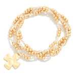Wholesale set Four Metallic Beaded Stretch Bracelets Plus Cross Charm D