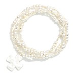 Wholesale set Four Metallic Beaded Stretch Bracelets Plus Cross Charm D