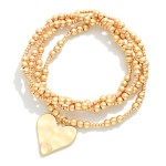 Wholesale set Four Metal Beaded Stretch Bracelets Hammered Metal Heart Charm D