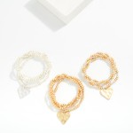 Wholesale set Four Metal Beaded Stretch Bracelets Hammered Metal Heart Charm D