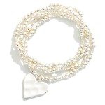 Wholesale set Four Metal Beaded Stretch Bracelets Hammered Metal Heart Charm D