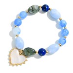 Wholesale marbled Acetate Bead Beaded Stretch Bracelet Pearlescent Heart Charm D