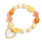 Wholesale marbled Acetate Bead Beaded Stretch Bracelet Pearlescent Heart Charm D