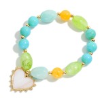 Wholesale marbled Acetate Bead Beaded Stretch Bracelet Pearlescent Heart Charm D