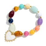 Wholesale marbled Acetate Bead Beaded Stretch Bracelet Pearlescent Heart Charm D