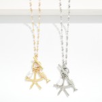 Wholesale linked Metal Bead Pearl Necklace Metal Starfish Fish Pendant L