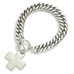 Wholesale chunky Chain Link Bracelet Metal Hammered Pluss Cross Charm Toggle Cla