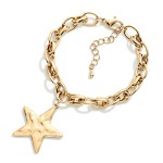 Wholesale double Link Chain Link Bracelet Hammered Metal Star Charm D Extender L