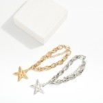 Wholesale double Link Chain Link Bracelet Hammered Metal Star Charm D Extender L
