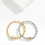 Wholesale metal Mesh Stretch Bracelet Beaded Rhinestone Disks D