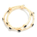 Wholesale set Two Hammered Metal Bangle Bracelet Glitter Resin Clover