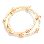Wholesale set Two Hammered Metal Bangle Bracelet Glitter Resin Clover