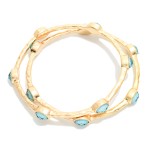 Wholesale set Two Hammered Metal Bangle Bracelet Glitter Resin Oval Stations