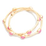 Wholesale set Two Hammered Metal Bangle Bracelet Glitter Resin Oval Stations