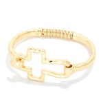 Wholesale hammered Metal Hinged Bangle Bracelet Hollow East West Cross D