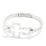 Wholesale hammered Metal Hinged Bangle Bracelet Hollow East West Cross D