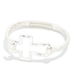 Wholesale hammered Metal Hinged Bangle Bracelet Hollow East West Cross D