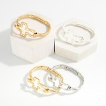 Wholesale hammered Metal Hinged Bangle Bracelet Hollow East West Cross D