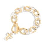 Wholesale hammered Metal Chain Link Bracelet Toggle Clasp Cross Charms D