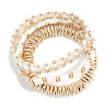 Wholesale set Three Mixed Bead Stretch Bracelet Two Tones D