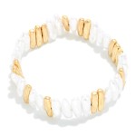 Wholesale beaded Stretch Biwa Pearl Bracelet Metal Tones L