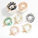 Wholesale set Three Beaded Stretch Bracelets Faceted Beads Pearls Cross Charms D
