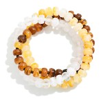 Wholesale set Three Marbled Acetate Bead Beaded Stretch Bracelet D