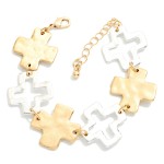 Wholesale metal Chain Linked Bracelet Hammered Metal Plus Cross Bracelet D