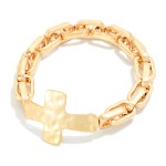 Wholesale metal Paperclip Chain Link Bracelet Hammered Metal Cross D