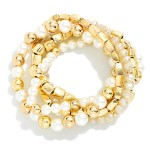 Wholesale set Beaded Stretch Bracelets Pearls Metal Tones Faceted Beads D