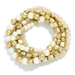 Wholesale set Beaded Stretch Bracelets Pearls Metal Tones Faceted Beads D